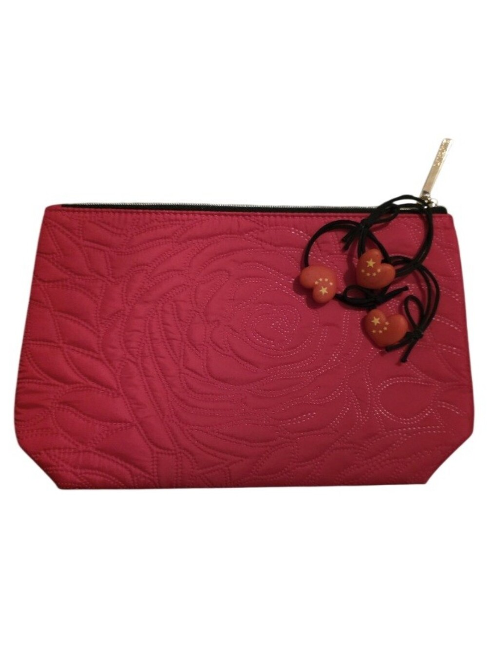 Lancome Quilted Floral Cosmetic Pouch with Heart Hair Ties